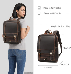 OEM Custom Men’s Leather Laptop <b>Backpack</b> 15.6 Inch Vintage Cowhide Large Capacity Travel Hiking Business Bag - Product Image 3