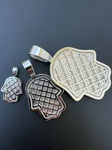 Collar de Lujo con Colgante de Mano de Hamsa, Micro Pavé de Diamantes de Moissanita, Joyería Hip Hop, Cadena de Oro y Plata con Mano de Hamsa - Product Image 3