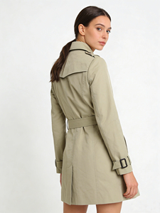 MANWA Manteau trench long noir pour femme, à simple boutonnage, imprimé, respirant, à col mandarin, à capuche, avec doublure en polyester et détails en cristal - Product Image 4