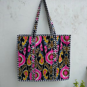Sac fourre-tout matelassé en coton fait main, couleur unie, avec fermeture éclair, deux poignées, grande capacité, sac à main pour femme, écologique, lavable - Product Image 1