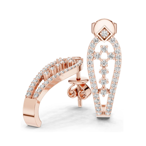 ZAWO HOUSE for Certified Gold Plated Silver Lab Grown Brilliant Cut Diamond <b>Stud</b> <b>Earrings</b> Unique Modern <b>Chain</b> Design Wedding - Product Image 4