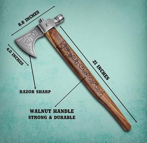 Custom Tomahawk <b>Axe</b> Carbon Steel Blade Wood <b>Handle</b> 3 5/8in Edge 22 Inches Overall Length Splitting Firewood Tree Felling Low - Product Image 2
