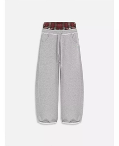 Pantalones Deportivos Holgados de Doble Cintura Tejidos Estilo Vintage para Hombre, Pantalones Deportivos Unisex con Parches a Cuadros, Casuales y a la Moda - Product Image 2