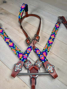 Harnais de selle western en cuir véritable perlé rose, léger, durable et multifonctionnel pour l'équitation – Prêt à être expédié - Product Image 3