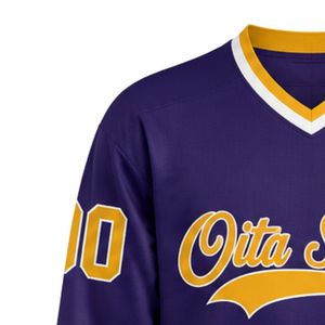 Men Purple Sublimated <b>Ice</b> Hockey V Neck Striped Jersey Polyester Sports Shirt Team Wear Match Training Athletic Apparel - Product Image 5