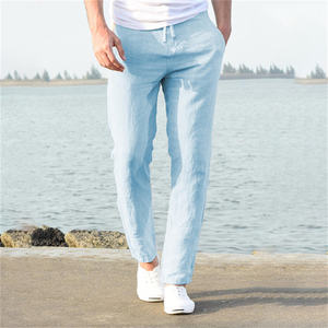Pantalones de lino y algodón para hombre, novedad de otoño, pantalones de lino de Color sólido transpirables, ropa de calle deportiva, azul, US M 60-70, 2023 - Product Image 1