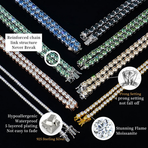 Collar de cadena tipo tenis multicolor de moissanita, estilo hip hop, con incrustaciones de lujo, delgado y brillante, unisex, para hombre. - Product Image 3