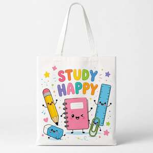 Customizable Recycled Cotton Shopping Tote <b>Bags</b> Canvas Design with Letter Pattern and Logo Printing Recyclable Material - Product Image 1