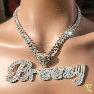 Collar con Nombre Personalizado, Chapado en Rodio, Chapado en Oro, con Moissanita, Estilo Hiphop, Certificado GIA, Joyería de Lujo, Regalo - Product Image 3
