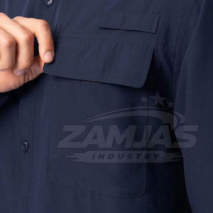 เสื้อเชิ้ตคาร์โก้แบบมีกระเป๋าหน้าติดกระดุมโค้งพร้อมโลโก้แบบกำหนดเอง สไตล์ลำลอง ระบายอากาศได้ดี ลายเรียบ แขนยาวสำหรับผู้ชาย - Product Image 4