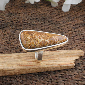 Anillo de Coral Fósil Natural, Plata de Ley 925, Anillo con Piedras Preciosas, Joyería de Coral Genuino al por Mayor para Mujer, Patrón Único de Fábrica - Product Image 4