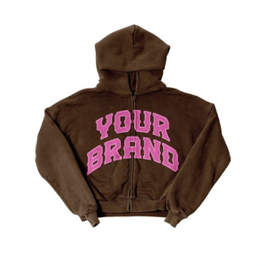 Sweat à capuche zippé style streetwear personnalisé, avec broderie et patchwork, imprimé, respirant, délavé à l'acide - Product Image 2