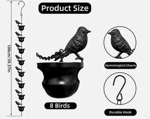 Chaîne de pluie décorative pour gouttières, attrape-pluie extérieur, remplacement de la gouttière avec coupelles évasées et figurines d'oiseaux - Product Image 5