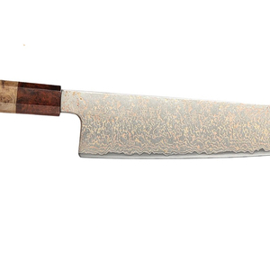 Cuchillo de cobre damasco hecho a mano con perfil delgado y mango de madera para limpiar y procesar pescado - Product Image 6