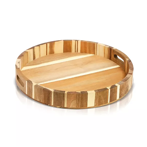 Bandeja de Servir de Madera de Acacia, Estilo Moderno, Bandeja Decorativa Redonda de Madera para Comida - Product Image 4