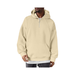 High Street Men's Casual Cotton Pullover Hoodie Ecológico Invierno Manga larga con hombro caído Patrón sólido Diseño de media cremallera - Product Image 1
