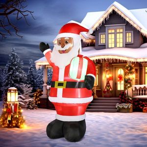 Décoration de Noël gonflable lumineuse de 7 pieds, Père Noël amusant et elfe noir tenant un cadeau, pour jardin extérieur, décorations de vacances gonflables - Product Image 1