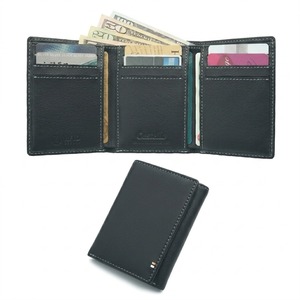 [Best Quality] Castello Genuine Cowhide Soft Leather <b>RFID</b> Open Short Polyester Lining Unisex Tri-fold <b>Wallet</b> Black - Product Image 1