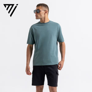 T-shirt pour homme en coton tricoté de qualité supérieure, couleur turquoise, coupe ample, manches courtes, écologique, léger, avec logo personnalisé, Marfa International - Product Image 1
