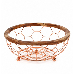 Corbeille à fruits moderne en fil métallique géométrique, bol de rangement creux en fer doré, panier décoratif de luxe pour comptoir et table, logo personnalisé - Product Image 6