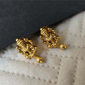 Lakshmi Vintage 14K Gold Plated Stud Earrings with Pearl and Diamond Accents - Product Image 1