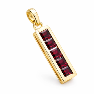Colgante de Barra Cuadrada de Granate en Plata de Ley 925 Bañada en Oro, Collar Vertical para Mujer, Regalo de Piedra de Nacimiento - Product Image 1