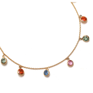 Pulsera Flotante de Zafiro Multicolor Natural en Oro Amarillo Sólido de 18K – Pulsera de Cadena con Incrustaciones de Gemas Arcoíris - Product Image 2