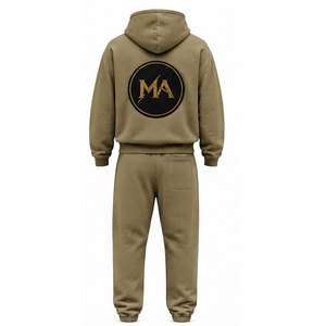 Conjunto Deportivo con Capucha para Hombre, Color Caqui, 100% Algodón, Cierre Frontal con Cremallera, Bolsillo, Apliques Bordados, 480 Gsm - Product Image 3
