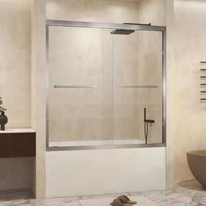Porta Doccia Scorrevole Doppia in Vetro Temperato Antiesplosione 56x60 Pollici con Telaio in Alluminio e Acciaio Inossidabile da 1/4 Pollici (6mm) - Product Image 2