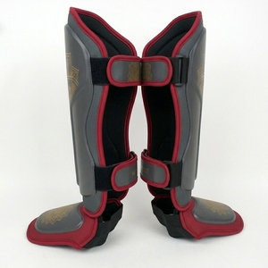 Protège-tibias noirs et or en néoprène avec fermeture auto-agrippante, équipement de boxe professionnel extensible unisexe pour adultes - Product Image 4
