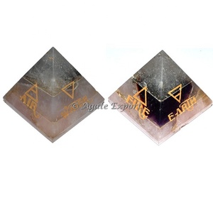 Pirámide de cuarzo dorado Usui Reiki Set Piedra semipreciosa Artesanía Piedra preciosa Ágata Técnica de grabado tallado - Product Image 5