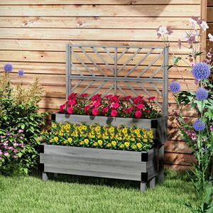 "Classic 2-Tier Wooden Garden <b>Pot</b> with Legs Metal Corners Drainage Holes Solid Wood for <b>Vegetables</b> Flowers Herbs Gray" - Product Image 2
