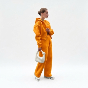 Wholesale Custom Logo Hooded Tracksuit Set Loose Fit Solid Color Sportswear Spandex Polyester Drawstring Casual Jogger <b>Suit</b> - Product Image 5