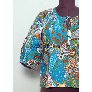 Robes décontractées pour femmes, 100% coton, faites à la main, style bureau, mini, manches longues, col rond, imprimé floral, modernes, amples, écologiques, printemps - Product Image 2