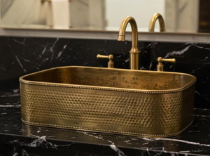 Luxury Brass Metal Vessel Sink Round Hammered Bathroom Basin <b>Set</b> Artisan Handcrafted Copper Washbowl Plumbing Art Sink - Product Image 2