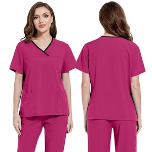 Women's Teal Scrub Set V-Neck Short Sleeve Polyester Hospital Uniform Pants With Needle Detection Feature - Product Image 3