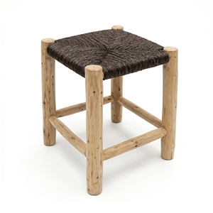 Chaise en bois de teck avec assise en rotin, tabouret d'appoint, structure en bois naturel, chaise balinaise artisanale de qualité supérieure, meubles - Product Image 1