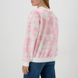 Sweat-shirt à col rond rose tie-dye pour femme, coupe ample, manches régulières, en coton tricoté, style hiver - Product Image 3