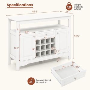 Credenza Portabottiglie Rimovibile, Mobile Buffet per Vino e Liquori, Bar per Caffè con Soluzione di Stoccaggio Durevole - Product Image 5