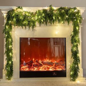 Guirlande de Noël artificielle de 1,8 m avec lumières LED, en aiguilles de pin et cyprès, pour décorations intérieures hivernales et couronnes de Noël - Product Image 1