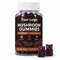 Gummies aux champignons multiples marque privée avec Cordyceps, 10 complexes, Crinière de lion, Ashwagandha, sans sucre, pour la concentration et l'immunité, 120 unités