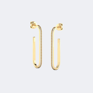 Pendientes colgantes de arco alargado con diamantes de laboratorio redondos de 0.30 CTW, oro, VVS2, color EF, corte brillante, joyería fina para la oreja. - Product Image 3