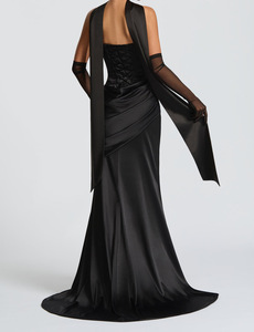 Vestido de noche elegante de satén plisado de color liso para mujer, con espalda descubierta, para exportación - Product Image 5