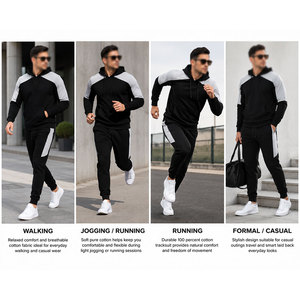 Survêtement streetwear noir uni pour homme, motif uni, 100% coton, écologique, coupe-vent, respirant, polyvalent, mode vintage - Product Image 6