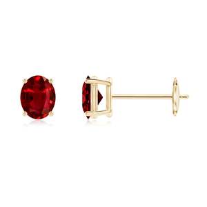 Natural Ruby Stud <b>Earrings</b> Oval Cut 14K Yellow Gold Solitaire <b>Earrings</b> July Birthstone <b>Fine</b> Jewelry Gift for Women - Product Image 1