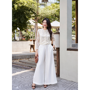 Pantalones de Pierna Ancha de Cintura Alta para Mujer KRISTINA, Tejidos, de Verano, con Cierre de Cremallera, Frente Plano, Antiarrugas, Estilo Casual de Oficina - Product Image 1