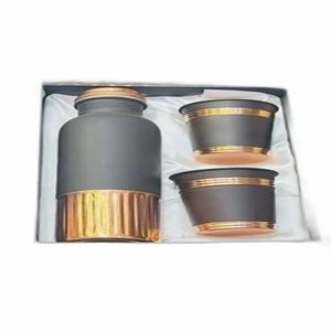 Matte Copper Double Wall Portable 1L Water Bottle Set with Lid and Cups for Home <b>Kitchen</b> Gym-Indian Home Crafts - Product Image 4