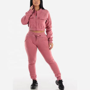 Women Plus Size <b>Pink</b> <b>Tracksuit</b> Set Full Sleeve Crew Neck Solid Color Casual Wear With Side Pockets Autumn Sweatshirt And Pants - Product Image 5