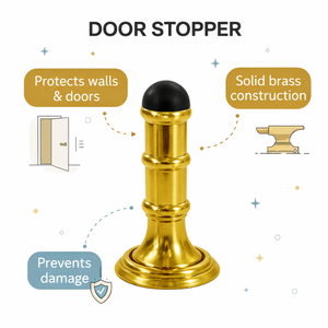 Ensemble de quincaillerie de porte en laiton massif finition antique |   Butée de porte robuste, loquet de sécurité pour bébé, crochet mural et accessoires ménagers durables - Product Image 5