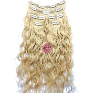 Extensiones de Cabello Humano Remy Indio Rubio 613 Rizado Decolorado con Clip y Doble Trama a Máquina - Product Image 1